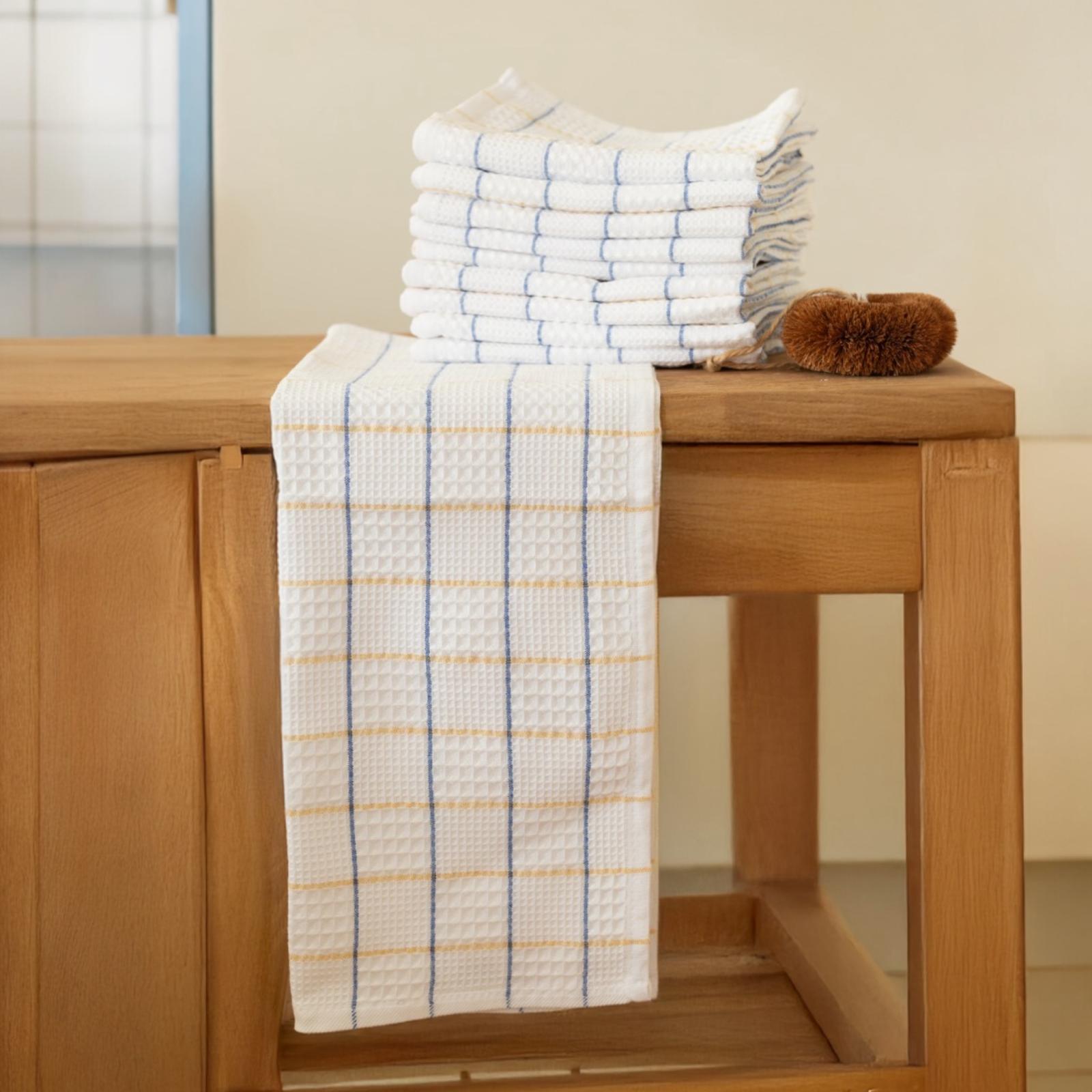 10'lu Premium Sarı Çizgili Mutfak Havlusu Seti & Kurulama Bezi 45x65