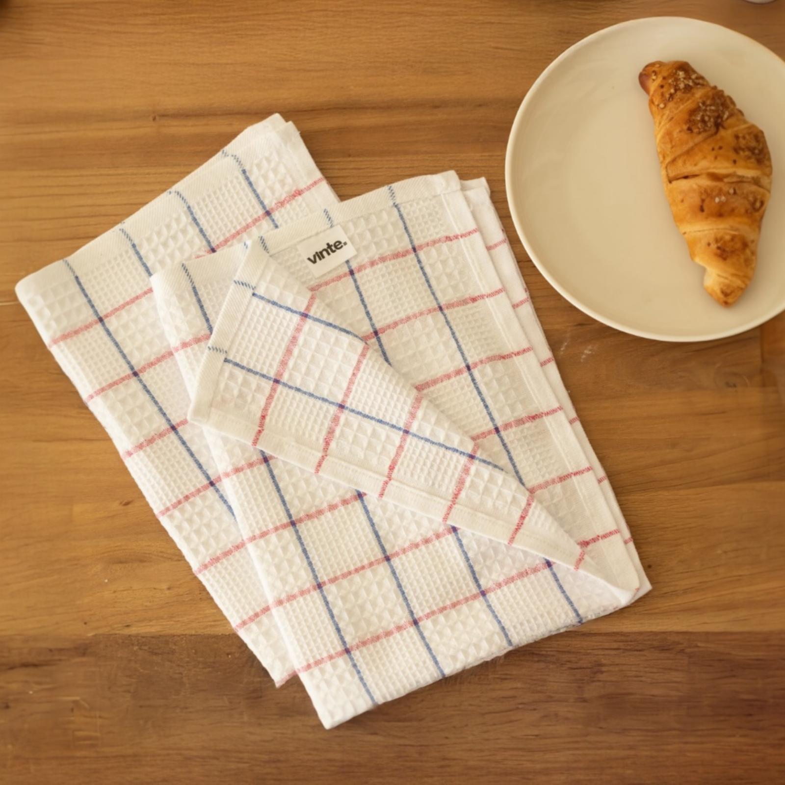 2'li Premium Kırmızı Çizgili Mutfak Havlusu Seti & Kurulama Bezi 45x65